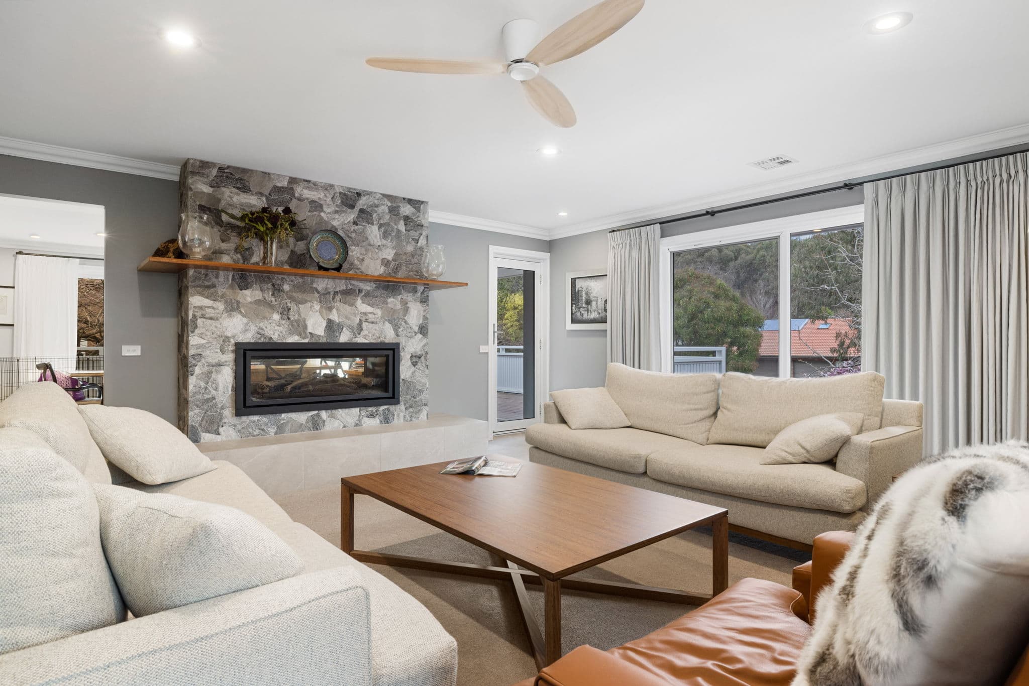 Modern open-plan living area after a complete home renovation in Canberra