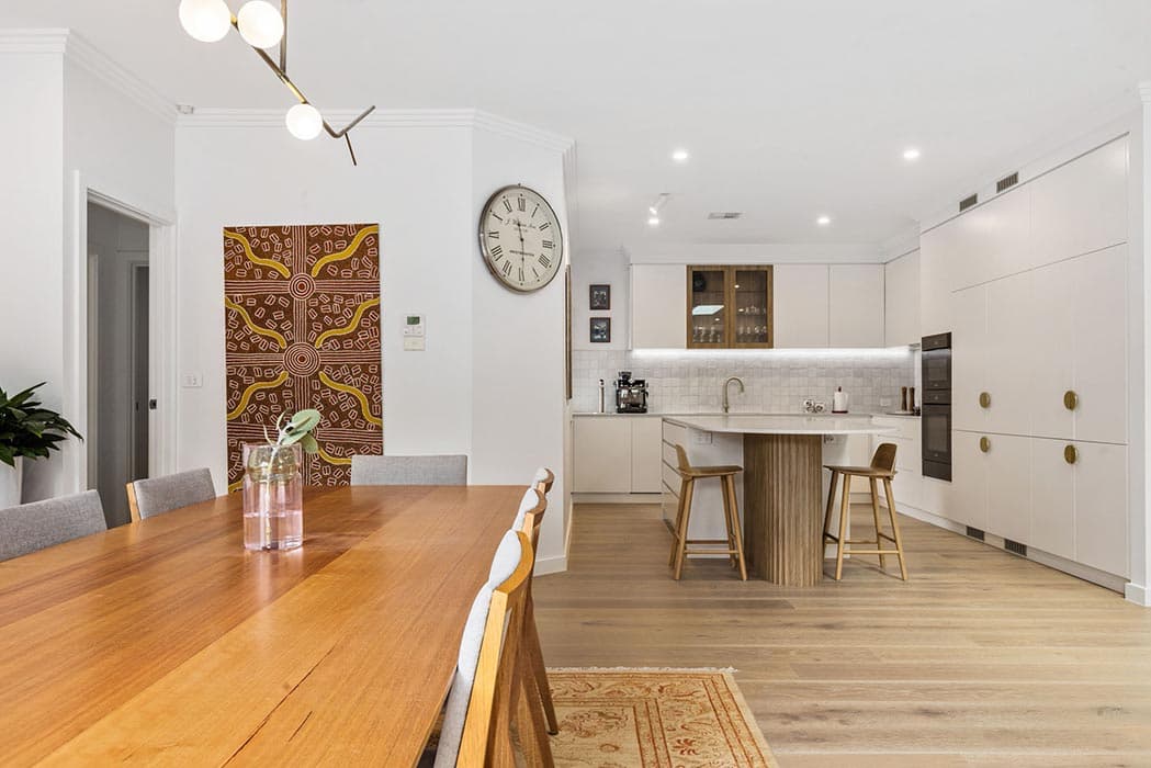 Modern kitchen and dining renovation in Canberra, Australia with stylish finishes.