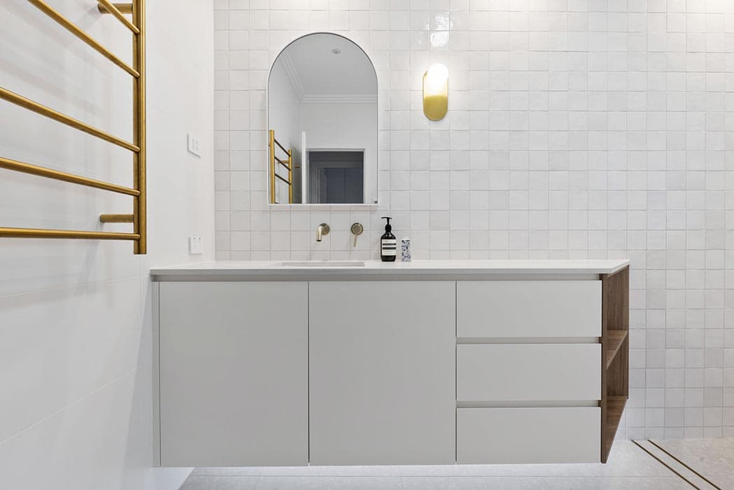 Modern bathroom renovation in Canberra, Australia with sleek finishes and elegant design.