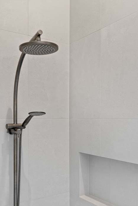 Modern shower design with grey tiles in Canberra, Australia