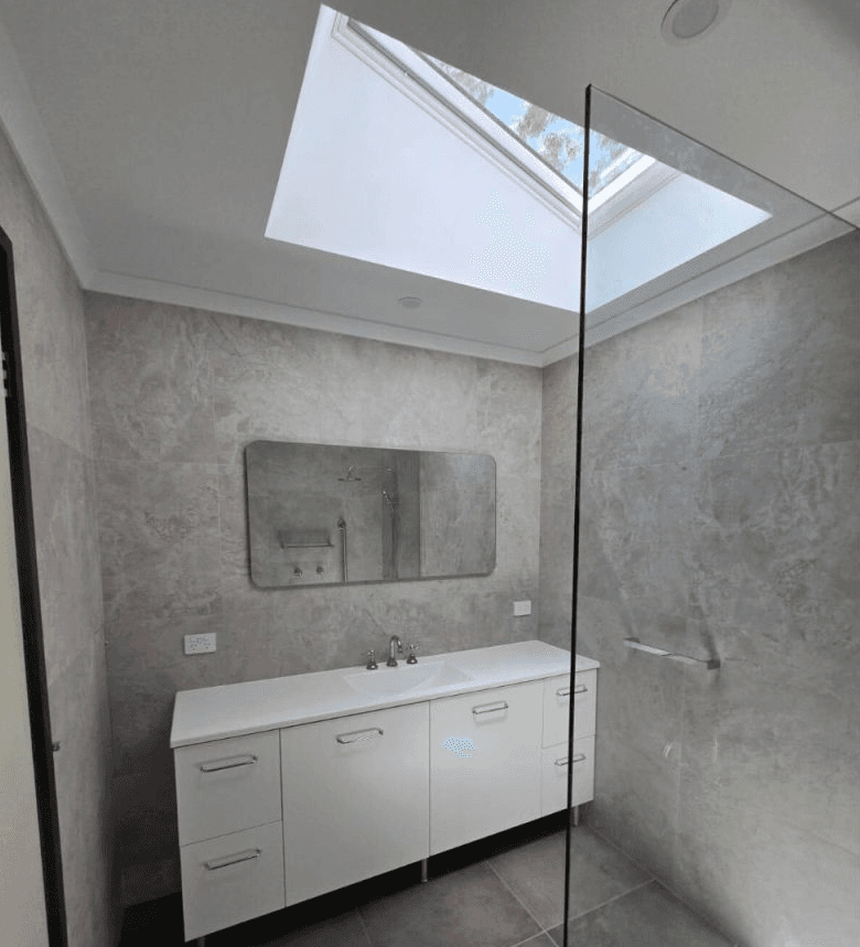 Skylit bathroom highlighting natural light strategy
